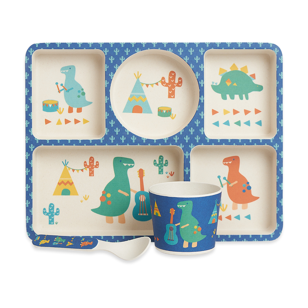 Bamboo Divided Plate Set - Dino Rock